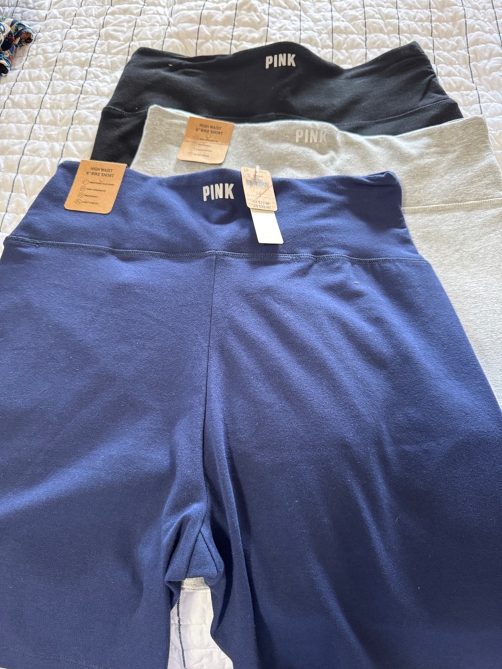 PINK 3-Pack High-Waist Bike Shorts in Black, Gray, Navy